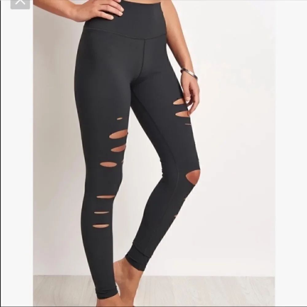 Alo Yoga Warrior Distressed Hi Waist Rise Leggings Gray XS